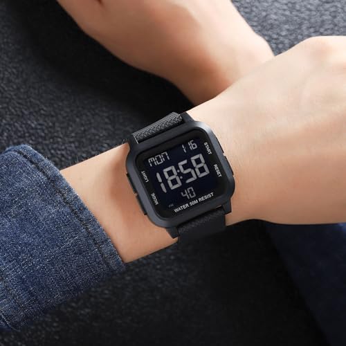 findtime Unisex Digital Watch Men Women Square Face Big Numbers LED Electronic Wrist Watches Waterproof/Alarm/Countdown Timer/Dual Time/Stopwatch/12/24H3
