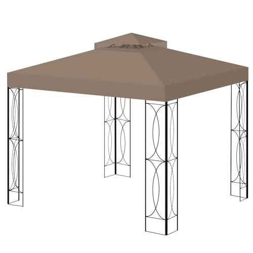 8x8 Gazebo Top Canopy Replacement Cover - Double Tier Top Canopy Cover Replacement with UV30+ Dirt Water Resistant for Outdoor Garden Pavilion (Khaki)