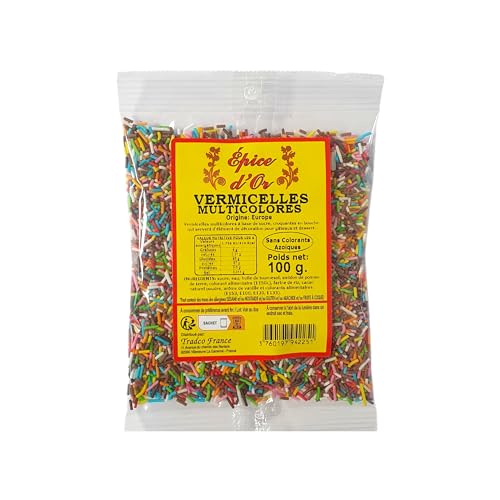 Vermicelle Multicolore En Sucre 100g - Epice d'Or, Pour Décoration De Gâteaux, Pâtisseries, Desserts, Cupcakes, Biscuits