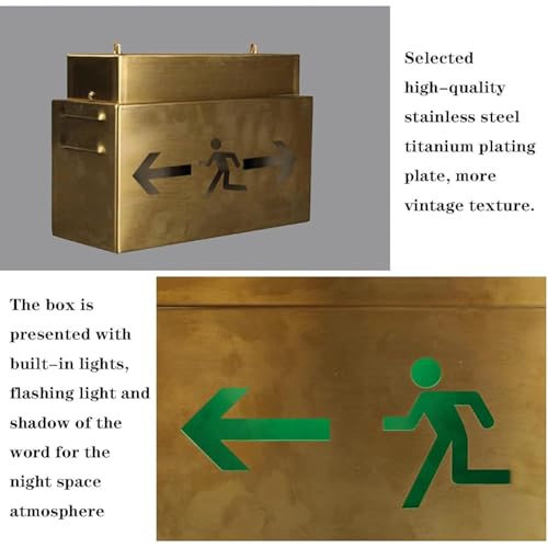 Señal de salida LED de metal, luces de salida de emergencia con flecha de dirección, caja de luz de acero inoxidable de estilo industrial retro para oficina, almacén y seguridad escolar