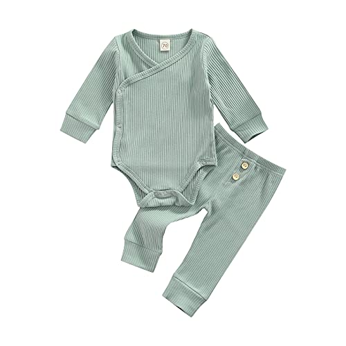 Image of Ledy Champswiin Winter Newborn Baby Boy Girl Clothes Set Ribbed Outfits Unisex Infant Solid Long Sleeve Tops Pants 2PCS