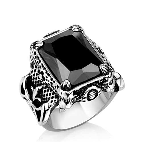 HCMA Cool Dragon Griffe Anneau avec Rouge/Bleu/Noir Pierre en Acier Inoxydable CZ Anneau Homme Vintage Rock Hip-Hop Punk Locomotive Bijoux Cadeaux