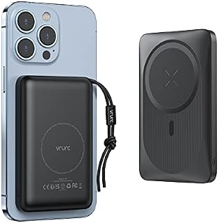 Wireless Power Bank,VRURC Magnetic Wireless Portable Charger With Finger Holder, 10000mAh Power Bank With PD 22.5W Fast Charging USB Port, Magnetic Battery Compatible for iPhone 12 & 13 Series-Black