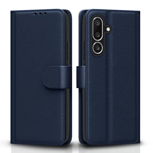 Image of Amazon basics Flip Cover for Samsung Galaxy M56 5G Leather Finish | Wallet Stand and Shock Proof | Inside TPU with Card Pockets | Complete Protection Flip Case(Blue)