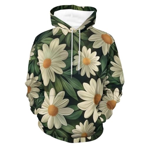 Sweatshirt marguerite blanche et feuilles vertes idéal pour vos sorties cocooning