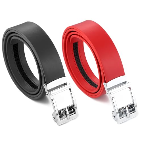 Image of Gelante Genuine Leather Ratchet Dress Belt With Automatic Sliding Buckle - Minimalistic Style-Trim to Fit