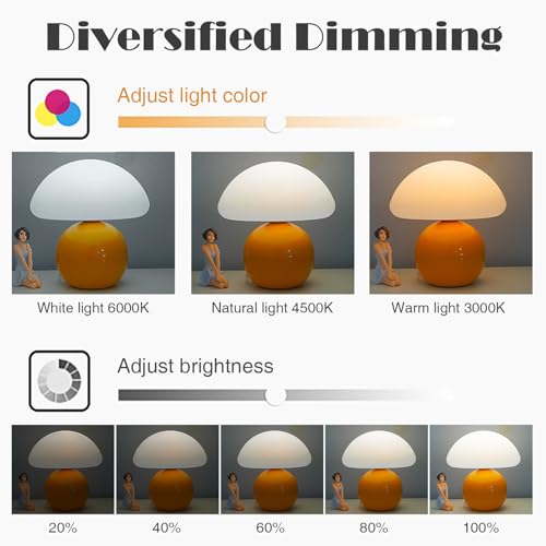 kvppvt Ceramic Mushroom Accent Lamp, Orange, USB Dimmable (3-Mode) — view 5