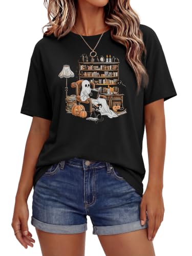 ANRABESS Women Halloween Doodles Shirt Oversized Cute Pumpkin Ghost Tee - image 1