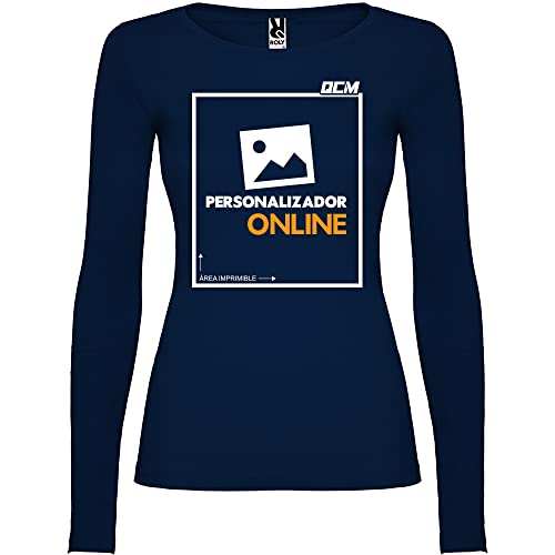 QCM · Camiseta Personalizable · Mujer · Manga Larga · 100% Algodón · Impresión Directa (DTG) Impresión · ¡No es un Vinilo Impreso! Se Imprime Directamente sobre el Tejido! (Marino, 2XL) Cover