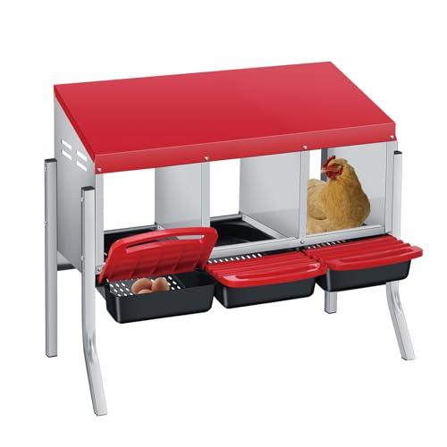 Chicken Nesting Box with 3 Compartments and Lid Cover