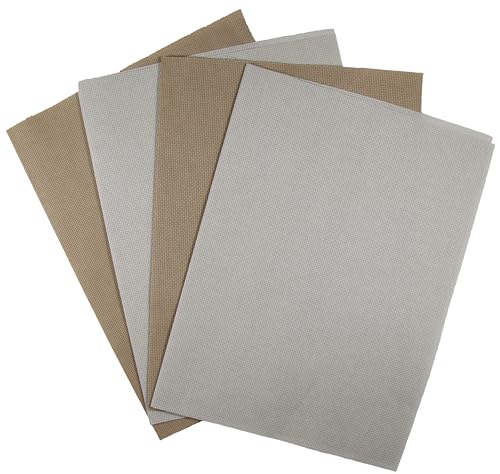 Image of KCS 4 pc of 12 inch x 18 inch(30cmx45cm) 14CT Counted Cotton Aida Cloth Cross Stitch Fabric (Pearl Grey+Khaki)