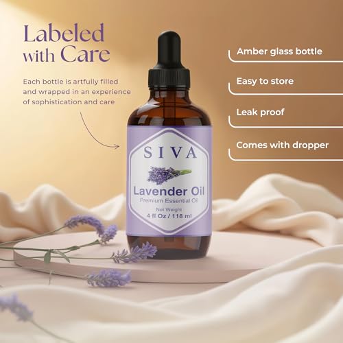 Image of SIVA Lavender Essential Oil 4 Fl Oz - For Diffuser, Skin & Hair Care - Ideal for Massage & DIY Blends - with Dropper