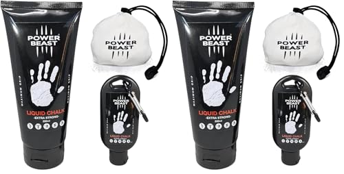 Power Beast Pack Magnesio Líquido 200Ml + 50ML + 60Gr, Bola Tiza Magnesio Rellenable, Liquid Chalk, Tiza Líquida, Gym, Calistenia, Halterofilia, Padel, Escalada, Tenis, Poledance. (Paquete de 2)