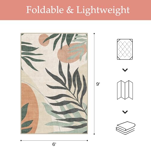 GENIMO Outdoor & Indoor Area Rug 6'x9', Waterproof, Non-Shedding, Easy Cleaning, Leaf Mat for Patio, Living Room, Balcony, Dining Room, RV, Deck, Bedroom, Camping, Outside Carpet, Beige Grey by GENIMO - Used condition - Image 5
