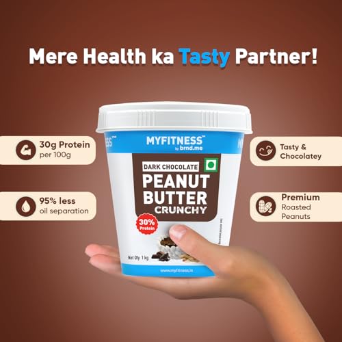 Image of MYFITNESS Peanut Butter High Protein Dark Chocolate Spread Crunchy 1kg | Added Whey Protein | 30g Protein for Muscle Building | 7g Fiber | Pre & Post-Workout Snacks | Cholesterol Free | Zero Trans Fat