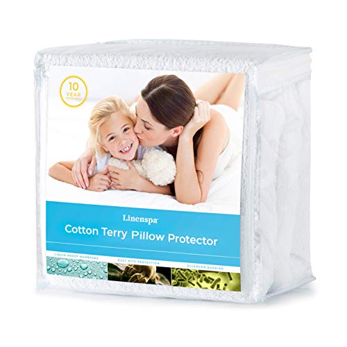 Linenspa Cotton Terry Mattress Top Protection-Hypoallergenic-Waterproof-Blocks Dust Mites, Allergens, Accidents Protector, Queen Pillow, White