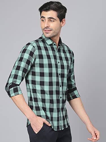 Image of Dennis Lingo Men's Cotton Box Checkered Slim Fit Casual Shirt with Chest Pocket, Full Sleeve Shirt for Formal & Casual Wear