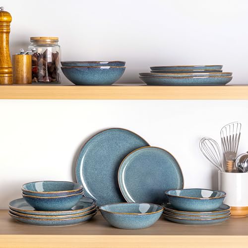 Image of AmorArc Ceramic Dinnerware Sets for 6, 18Pcs Plates and Bowls Sets Dishes | Stoneware Handmade Reactive Glaze Dinner Set, Highly Scratch Resistant | Dishwasher & Microwave Safe Dishware