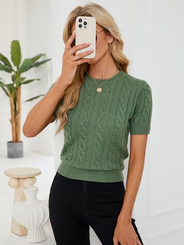 Image of Libsorge Womens Cropped Short Sleeve Sweater Fall 2025 Crewneck Sheer Knit Tops - Lightweight, Thin, Crop, Slim Fit