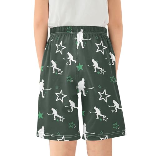ALAZA Ice Hockey Player Green Star Pajama Shorts Sleep Shorts Pant Lounge Pajama Bottoms Elastic Waist with Pockets2