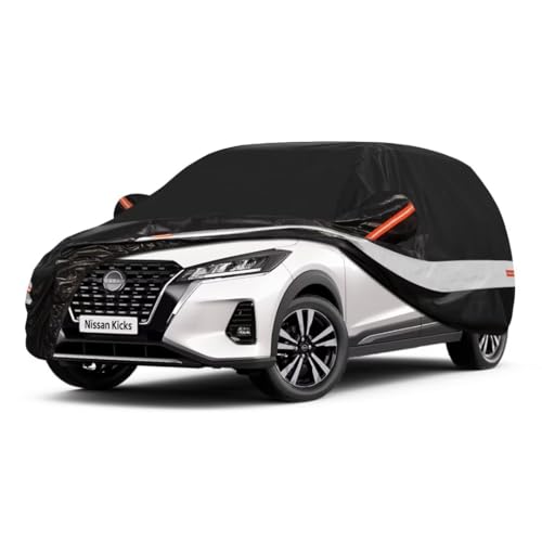 Image of Holhtly Car Cover Custom Fit for Nissan Kicks, Car Covers for Automobiles All Weather Waterproof Sun Snow Rain Wind Dust Protection, Outdoor Car Cover Black & Grey