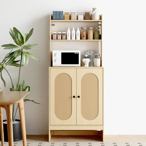 DEZAGCE Küchenschrank im Rattan-Stil – 2-türiger Hochschrank mit...