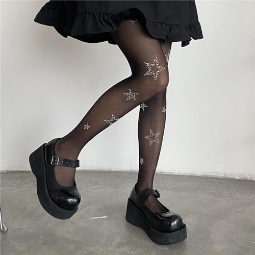 Image of SOLILOQUY Women Y2K Lolita Sheer Tights Bow Knot High Waist Footed Pantyhose Stockings See-Through Stretchy Leggings