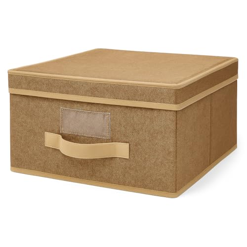 KKADIMALLA Caja de Almacenamiento con Asa y Etiqueta – Cajas Organizadoras de Tela Plegables con Tapa para Ropa, Camisetas, Libros y Juguetes – Ideal para Armario y Estantería 30x30x16 cm
