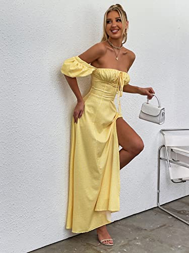 Image of KUTUMAI Women Summer Puff Sleeve Off Shoulder Floral Flowy Long Maxi Dress