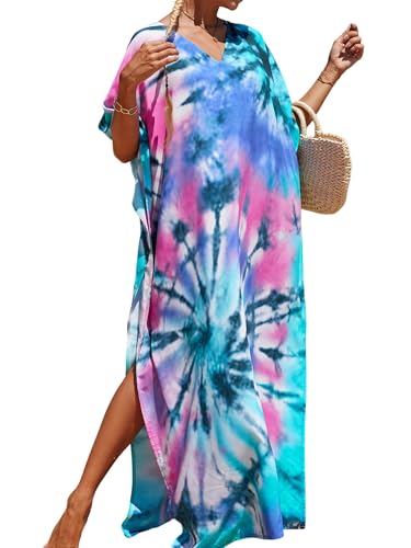 Image of Moss Rose Kaftan Dresses for Women V Neck Summer Swimsuit Cover up Caftan Maxi Beach Dresses