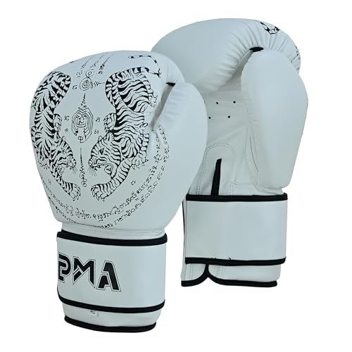 Gants de boxe Muay Thai Playwell Twin Tiger Blanc mat pour entraînement