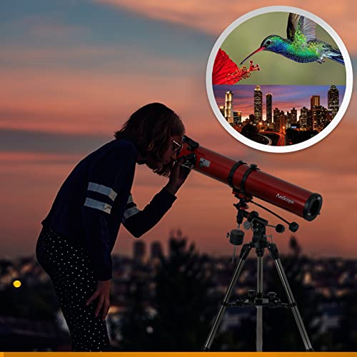 Image of AmScope Reflector EQ Telescope with Equatorial Mount, 114mm Aperture, 900mm Focal Length, Stainless Steel Tripod and Red Dot Finder