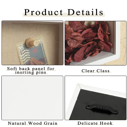 Image of Shadow Box Frame 5x10 Shadow Box Display Case with Linen Back of Awards Memorabilia Flower, Pictures, Keepsakes、Bouquet、Medals and More Photos Memory Box Long Skinny White