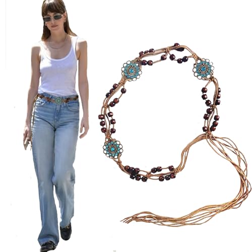 Women's Western Waist Cord Bohemian Braided Fringe Waist Cord macrame belts Suitable for Jeans and Dress