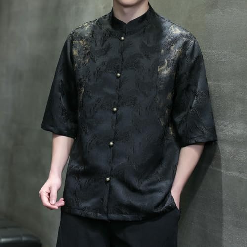 Chemise jacquard homme style chinois à col montant ample
