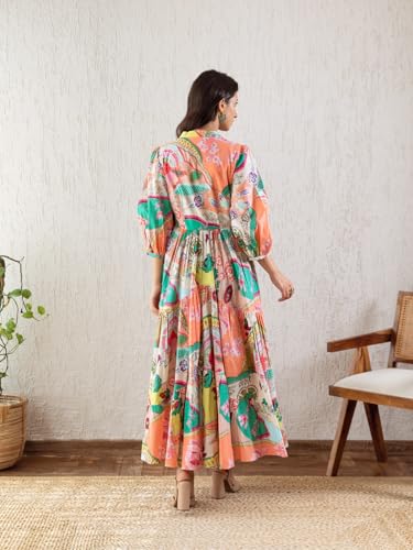 Image of GRECIILOOKS Women Dress | Elegant V Neck Casual Western Dresses | Women's Printed Maxi Dress | Floral Printed Dress for Womens | Trendy Vacation, Party & Beach Outfit