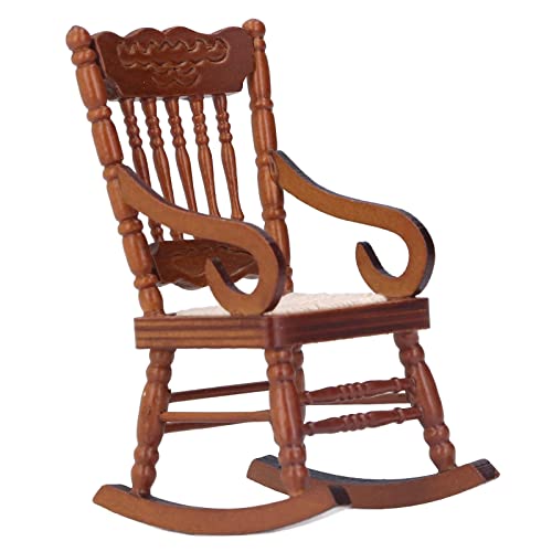 Buyweek BUYWEEKM74VB1HEQ0-11 Dollhouse Miniature Chair, 1:12 Wooden Rocking Chair Model Birch Mini Furniture Accessories thumb #8