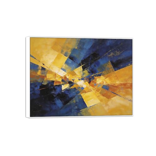 MUHJDYC Abstrait Impression sur Toile-Marbre Tableau Decoration-Moderne Blanc Cadre Tableaux Decoratifs Chambre Salon Bureau(Bleu Jaune) 80x105cm