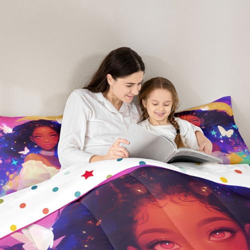 Image of Erosebridal Black Princess Bedding Sets American Afro-Girl Comforter Set Moon Galaxy Girl Butterfly Decorations Bedding Queen