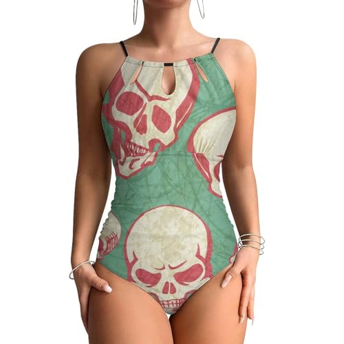 Monokini une pièce haut de gamme crâne rouge avec technologie contrôle ventre