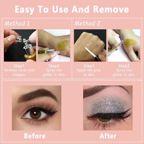 Boko Body Glitter Spray, Iridescent Glitter Spray for Sparkling Body Face Hair Nail Clothes, Hair Glitter Spray Body Shimmer Powder for Highlighter Makeup Festival Concert Party Rave Accessories