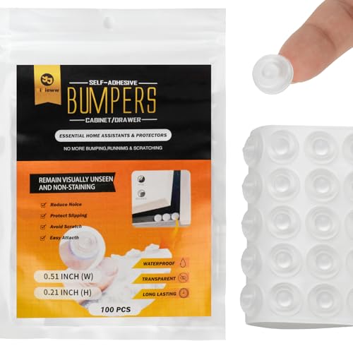 Yijieww Self Adhesive Cabinet Door Bumpers Sound Dampening Bumpers Pads for Cabinet Doors Drawers Glass Tops Picture Frames Cutting Boards (100P)