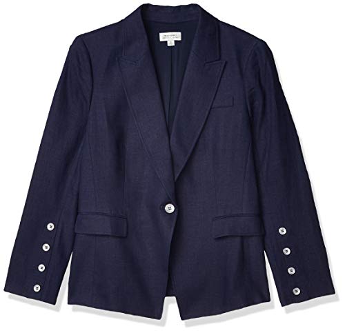 Tahari ASL Women's Front Button Sleeve Peak Lapel Jacket, Navy, 14