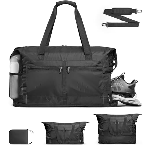TOPEAST Foldable Travel Bag for Men & Women 65L Weekender Overnight Duffle Bag for Travel Expandable Airline Approved Carry-On with Shoe Compartment Lightweight Personal Item Bag Water-resistant
