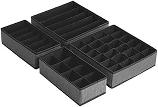 SONGMICS Set of 4 Drawer Dividers, Foldable Underwear Storage Organiser, for Bras, Panties, Socks, Ties, Linenette Non-Woven Fabric, Space-Saving, Black RUS004B01