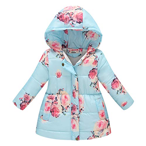 Girls Coat&Jacket,Toddler Kids Baby Girls Boys Floral Hooded Winter Warm Hooded Windproof Coat,Baby Clothes for Birthday Festival Gifts(Light Blue,7-8 Year)