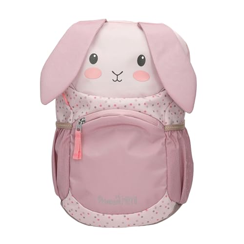 Depesche 13991 Princess Mimi - Sac à dos ergonomique en rose, avec visage de lapin, oreilles tombantes appliquées et motif à pois, sac avec bretelles réglables