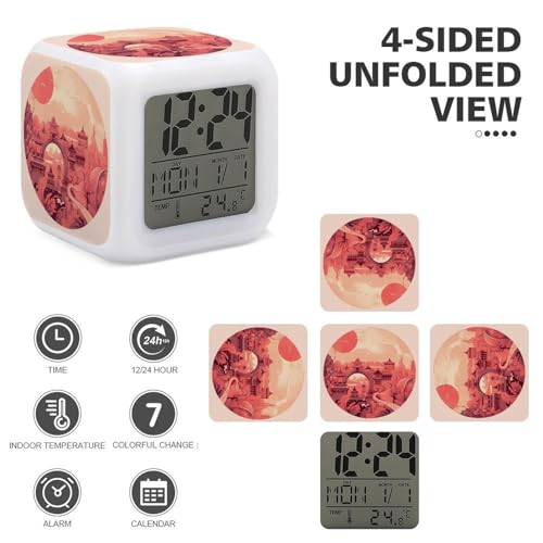 Reloj despertador digital chino de 7 colores para el dormitorio y la oficina 4