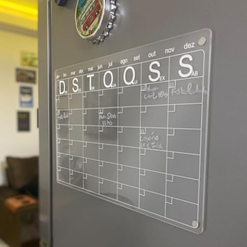 Quadro Lousa Planner Calendário Planejamento Semanal Branco Acrílico Com Caneta e Apagador Magnético