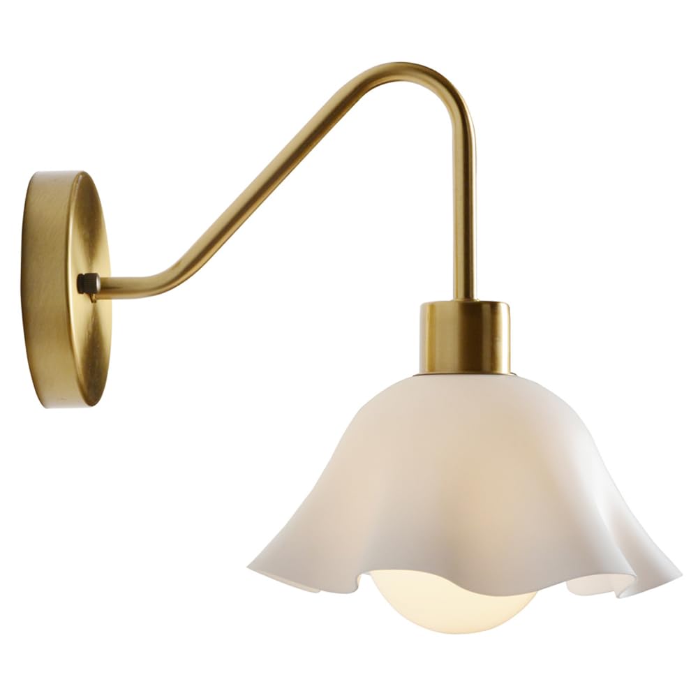 JYBNBBE Wall Sconces Modern Metal White Shade Acrylic Shade Bathroom E27 Base Wall Lamp for Living Room Dining Room Kitchen Hallway Stairway,Gold-1-Pack